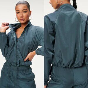 Good American Essentials Shine Track Jacket in Teal Blue